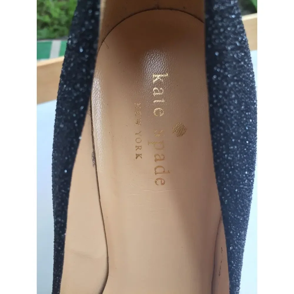 KATE SPADE Sparkly Black Dressy Evening Comfy Heels Pumps Classic 8 ITALY